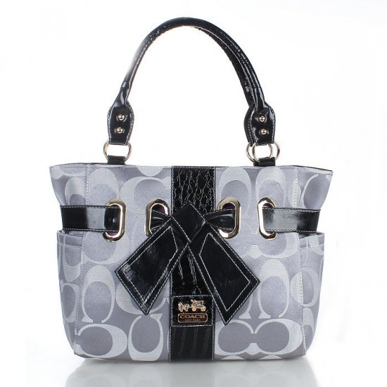 Coach Poppy Bowknot Signature Medium Grey Totes FDE - Click Image to Close